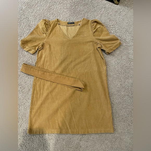 SHEIN V-neck Puff Sleeve Belted Tan/ Brown Mini Dress - Picture 2 of 9